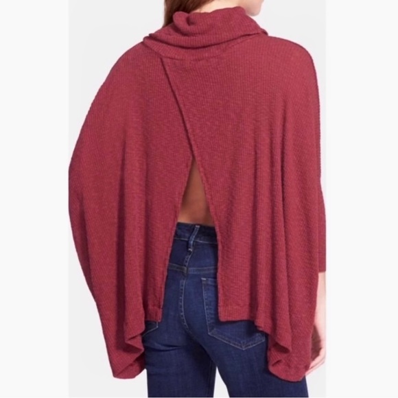 Free People Split Back Cowl Neck Dolman 3/4 Sleeve Oversized Ribbed Knit Top - Picture 4 of 12